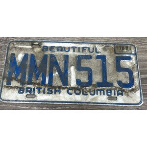 Vintage 1978 British Columbia License Plate Tag MMN-515 Blue w/ White CANADA
